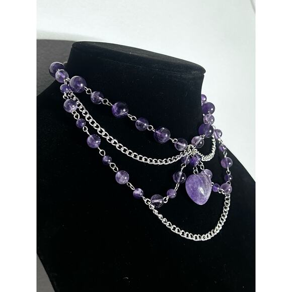 Handmade Amethyst Choker Necklace, 20in Completely Adjustable, With an Extender - Picture 2 of 7